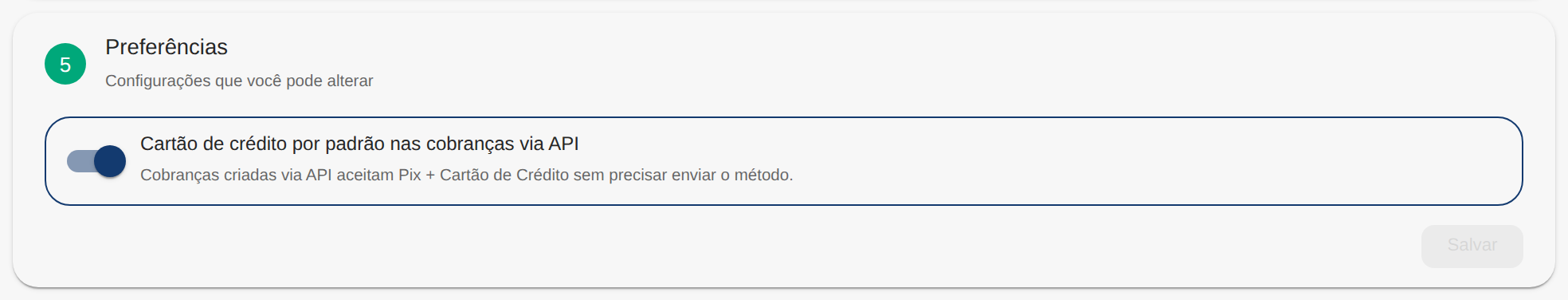 Ajustes do cartão: Preferências